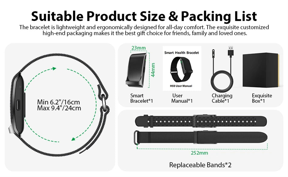 Pulseira fitness inteligente à prova d'água com monitor cardíaco em fundo branco