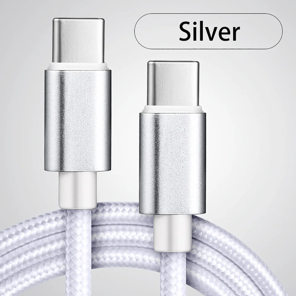 Cabo USB-C reforçado nylon trançado fast charge em fundo branco