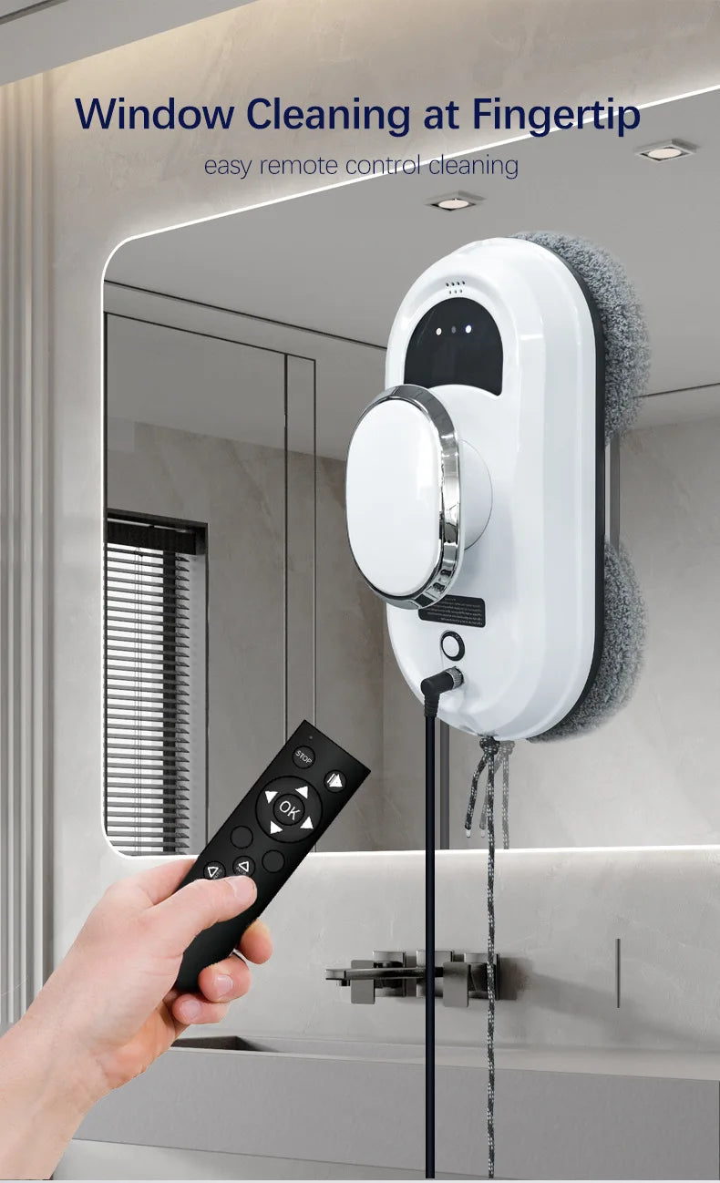 Limpador de vidros inteligente elétrico com controle remoto em fundo branco