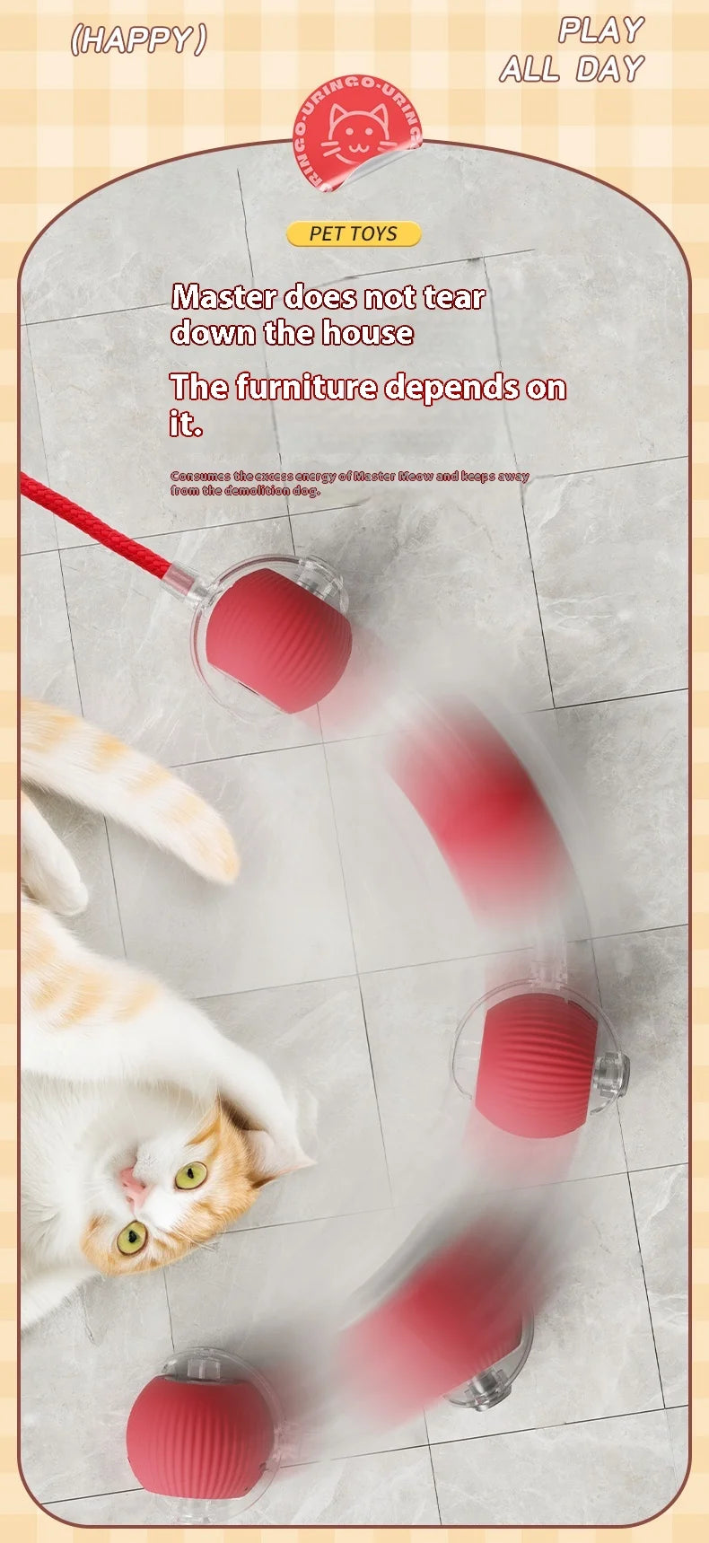 Bola LED inteligente com sensor de movimento brinquedo para gato em fundo branco