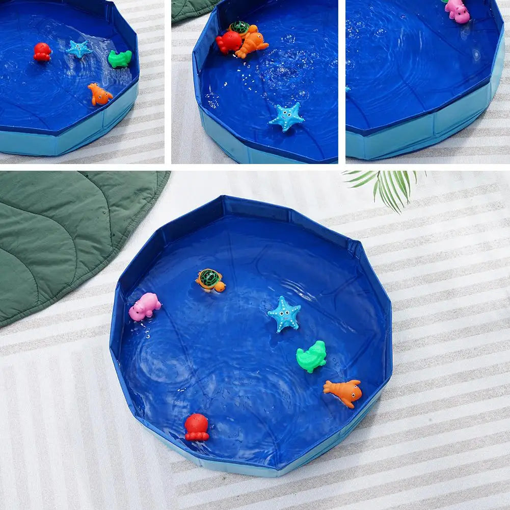 Piscina dobrável para pets banho e diversão antiderrapante em fundo branco