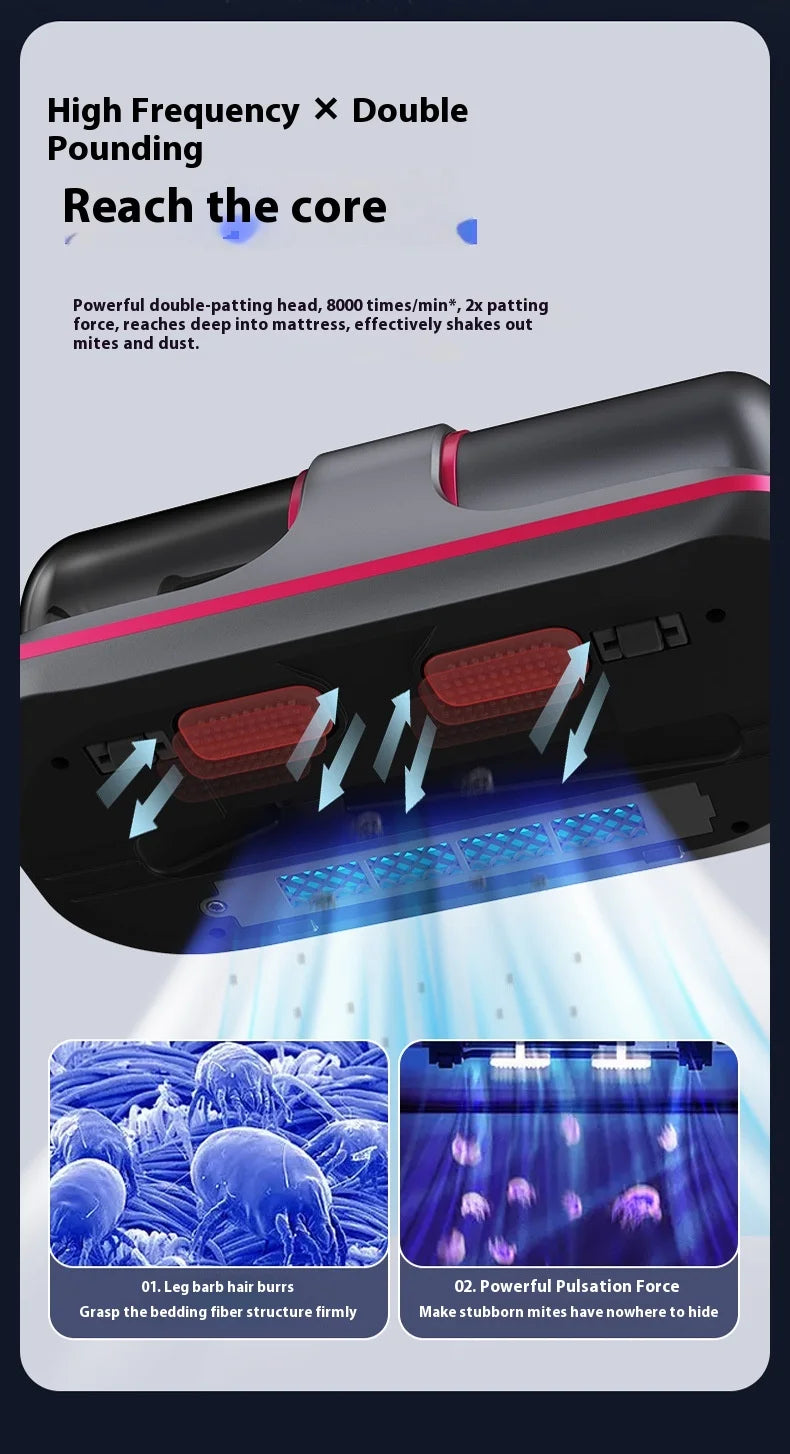 Aspirador de colchão portátil com luz UV 12000Pa em fundo branco