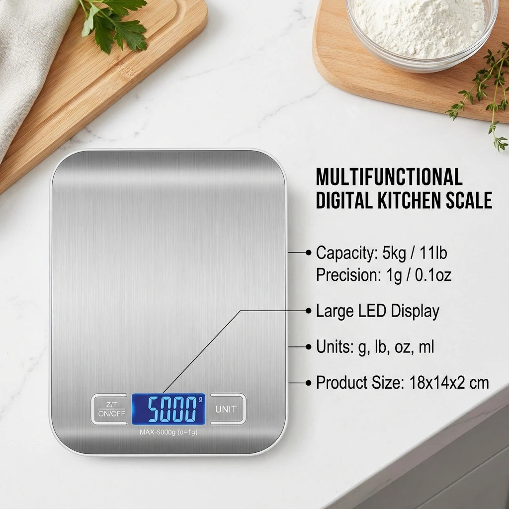 Balança de Cozinha Digital Aço Inox 5kg Precisão 1g - Foto 6