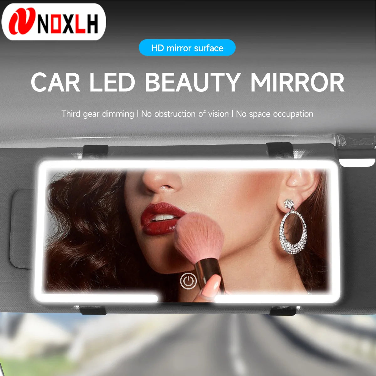 Espelho LED para carro dobrável HD com luz em fundo branco