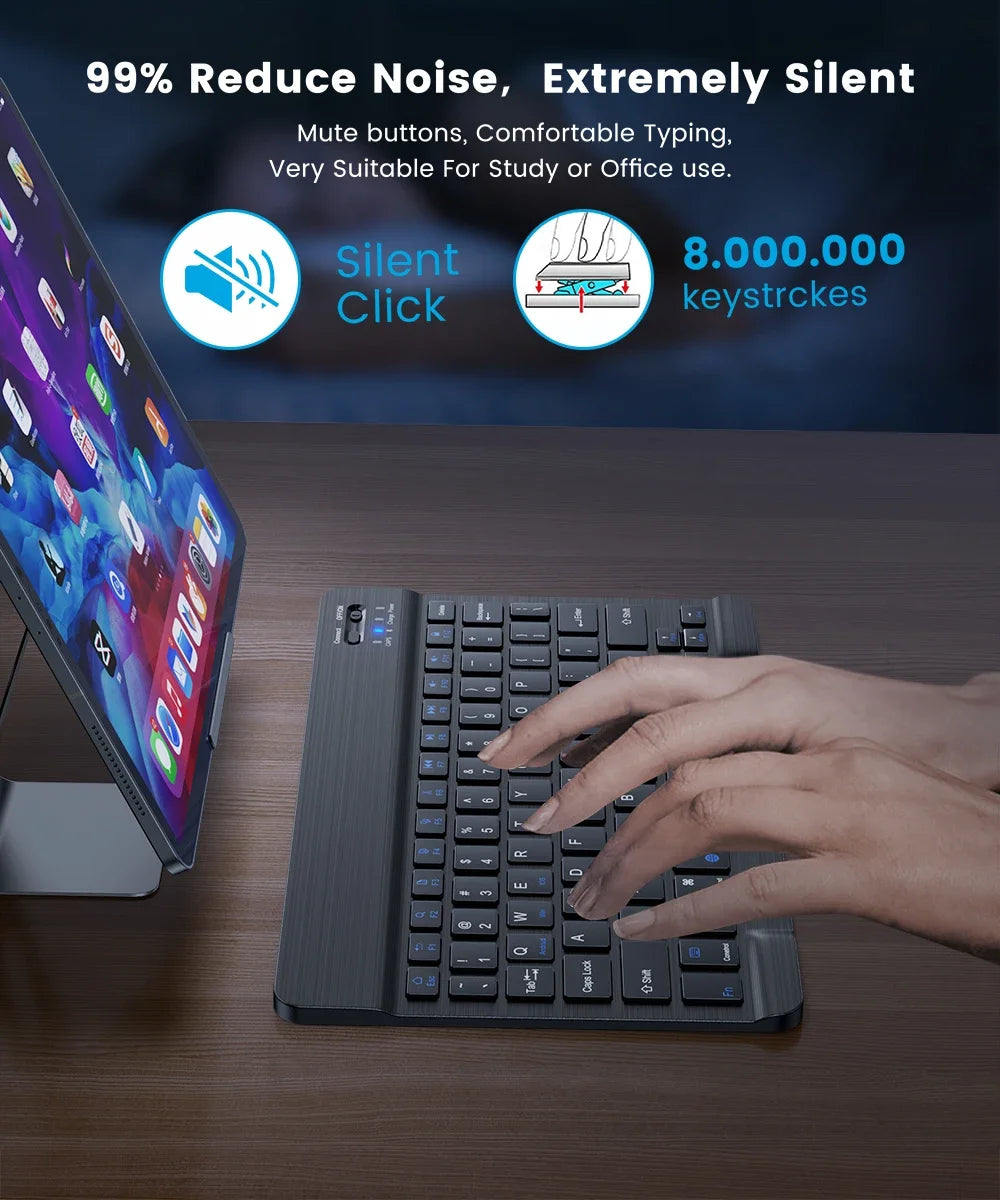Teclado bluetooth ultra slim portátil em fundo branco