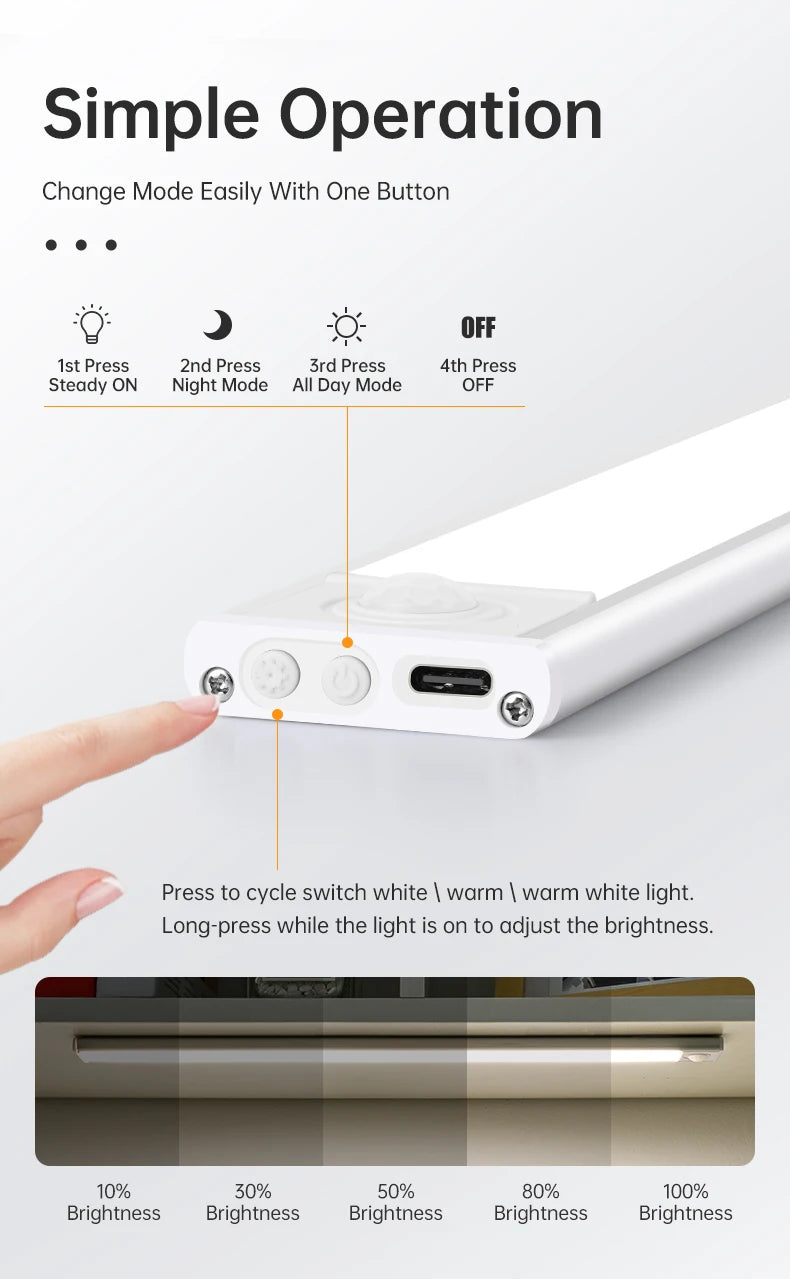 Luz noturna LED com sensor de movimento em fundo branco