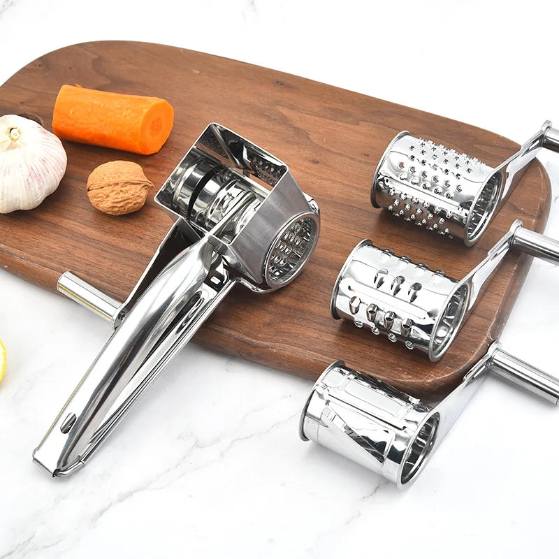 Ralador Rotativo Manual Inox 3 Cilindros para Queijo e Legumes 9
