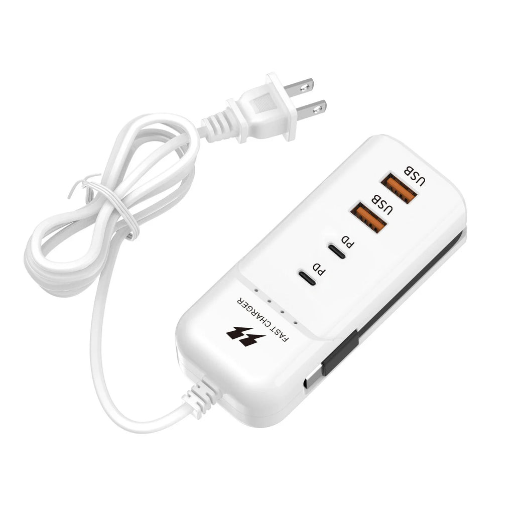 Carregador de parede USB-C 4 portas rápido em fundo branco