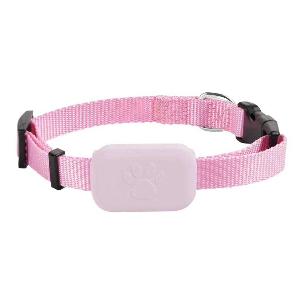 Rastreador GPS para cães e gatos à prova d'água com coleira ajustável em fundo branco