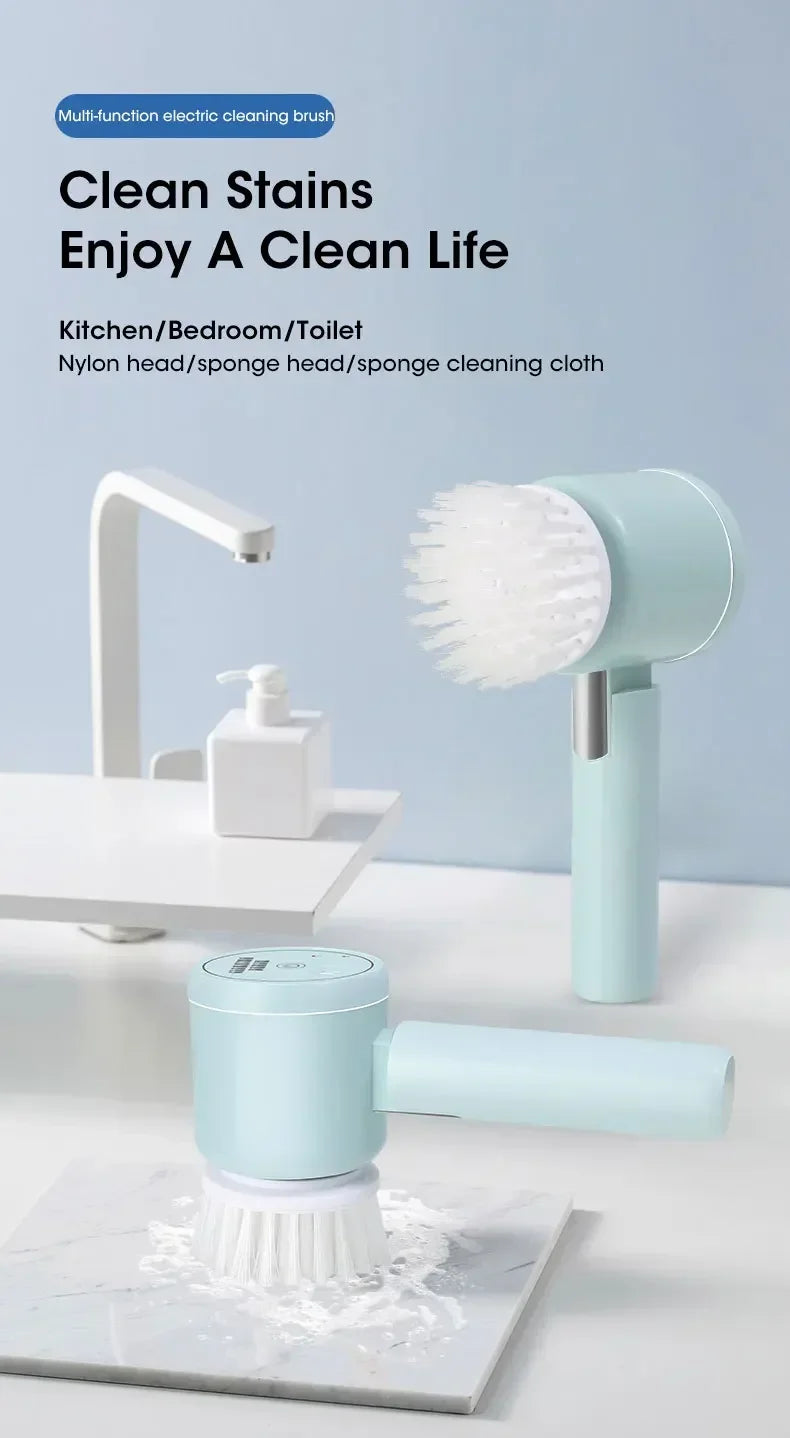 Escova elétrica recarregável para limpeza de banheiro e rejunte em fundo branco