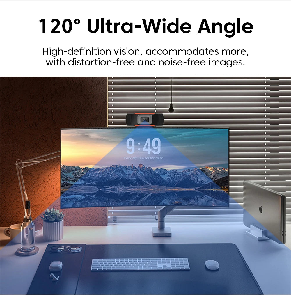 Webcam HD 1080P USB com microfone em fundo branco