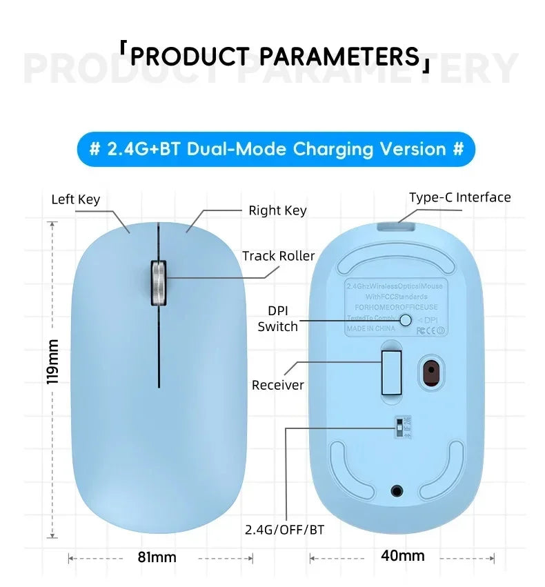 Mouse sem fio recarregável silencioso bluetooth em fundo branco