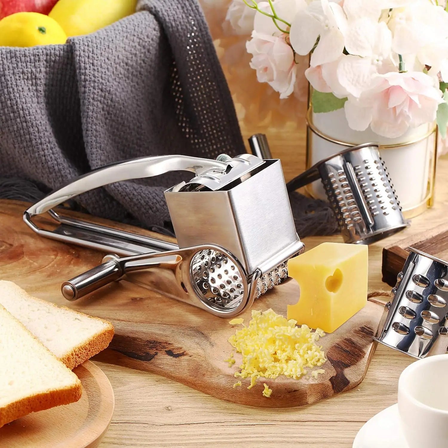 Ralador Rotativo Manual Inox 3 Cilindros para Queijo e Legumes 2