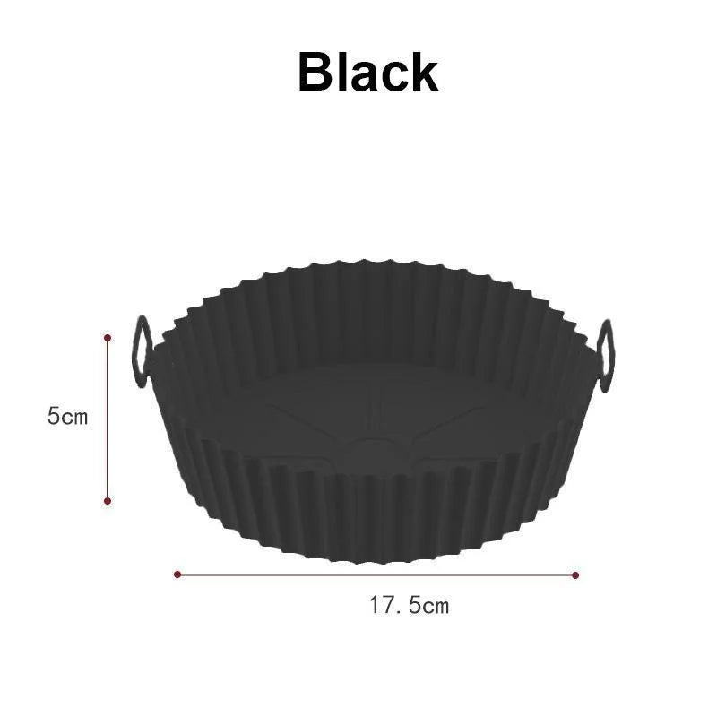 Forma de silicone para air fryer reutilizável antiaderente em fundo branco