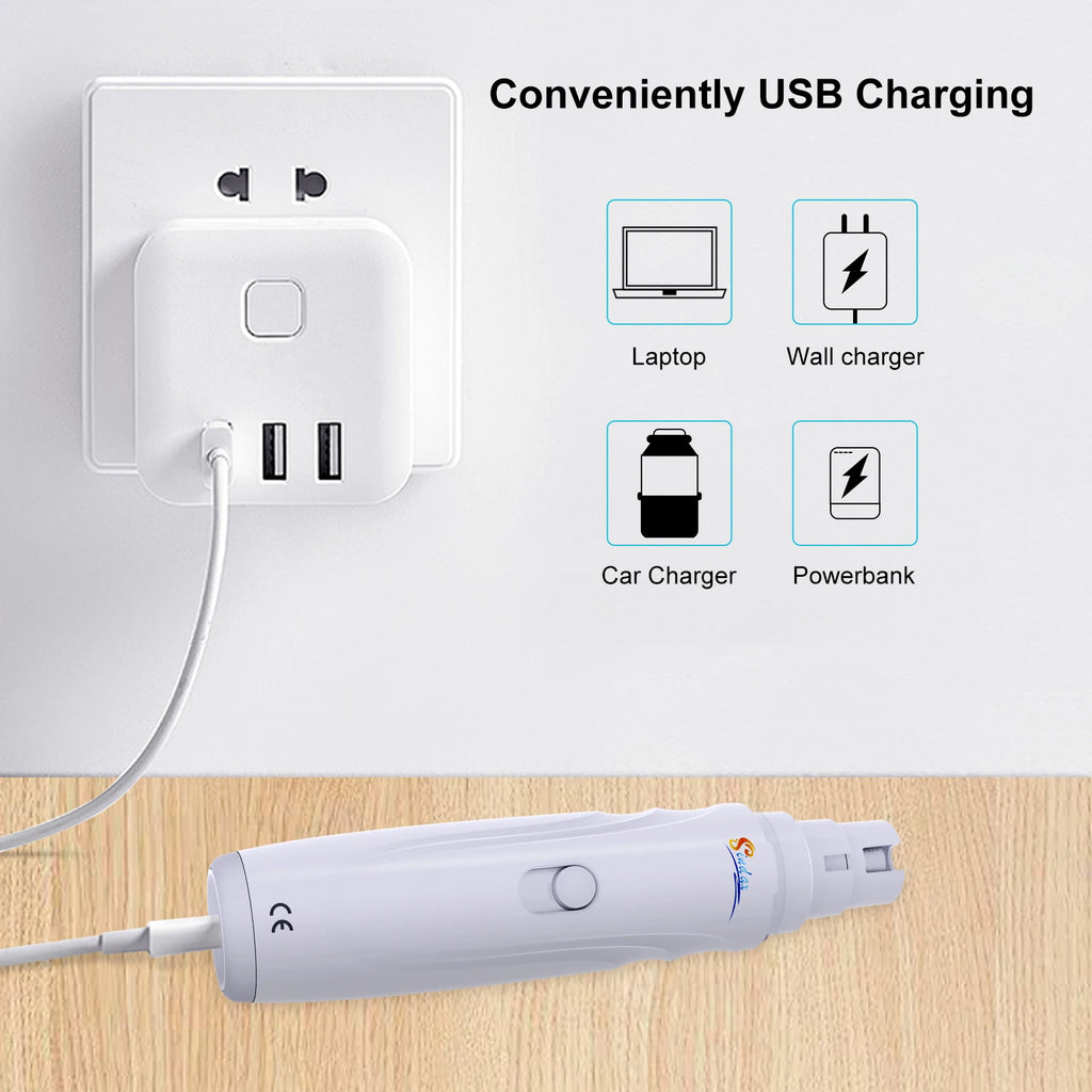 Lixa elétrica de unhas para pets USB recarregável em fundo branco