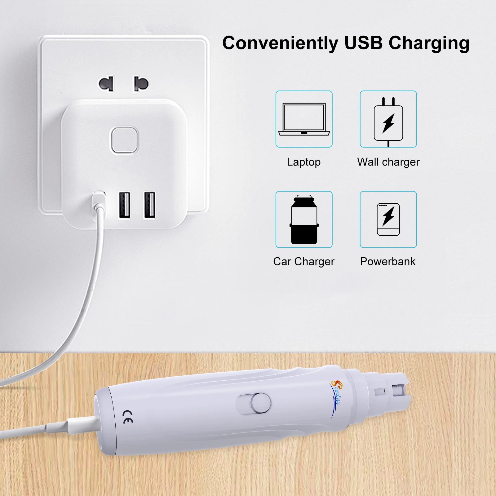 Lixa elétrica de unhas para pets USB recarregável em fundo branco