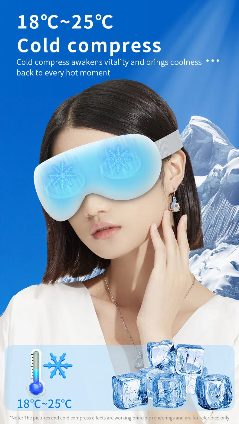 Massageador elétrico para olhos com aquecimento e Bluetooth em fundo branco