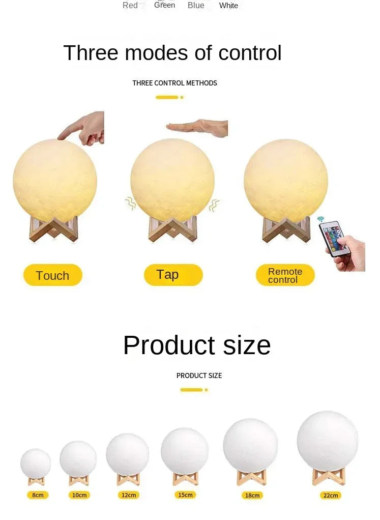 Luminária Lua 3D LED 16 Cores com Controle Recarregável 10