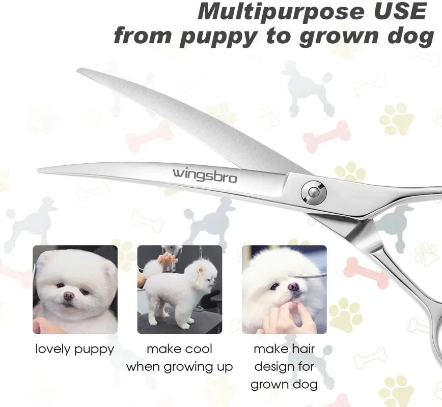 Tesoura curva profissional para tosa pet 7.5 polegadas em fundo branco