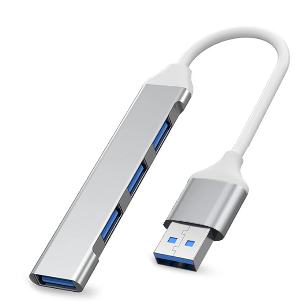 Hub USB-C adaptador 4 portas USB 3.0 em fundo branco