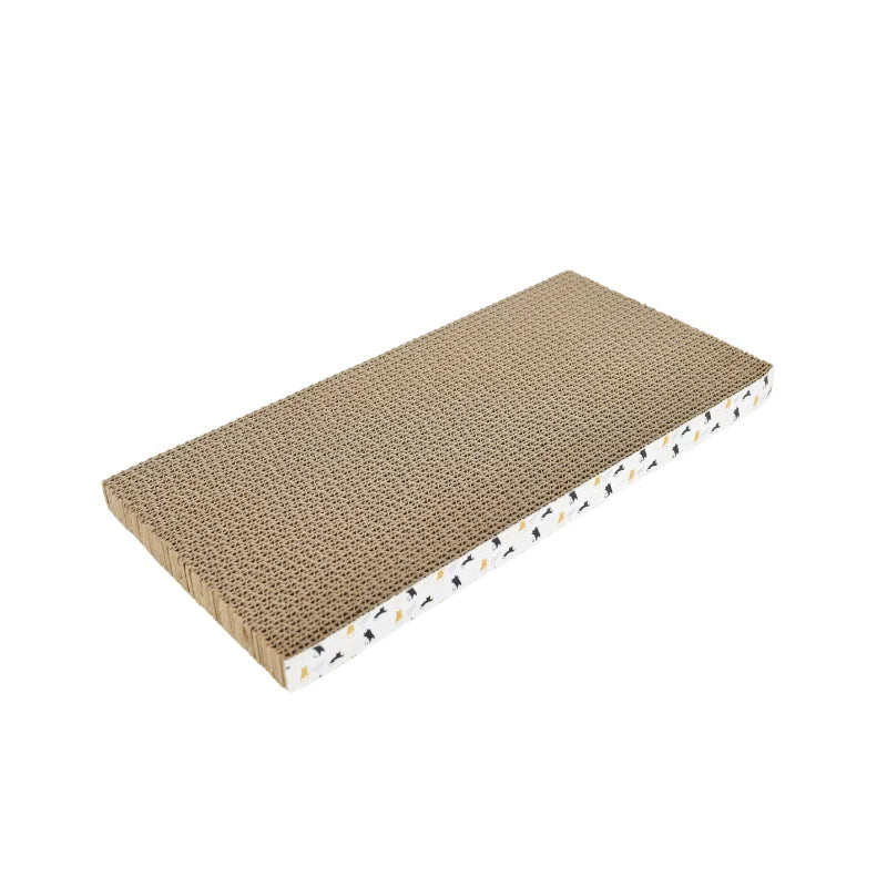 Arranhador de papelão ondulado formato onda para gatos em fundo branco