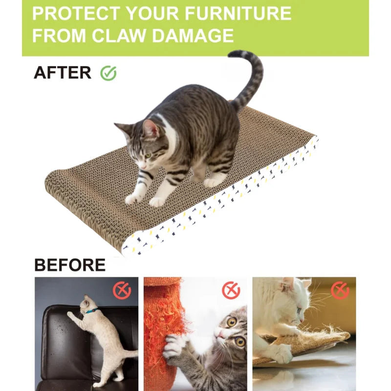 Arranhador de papelão ondulado formato onda para gatos em fundo branco