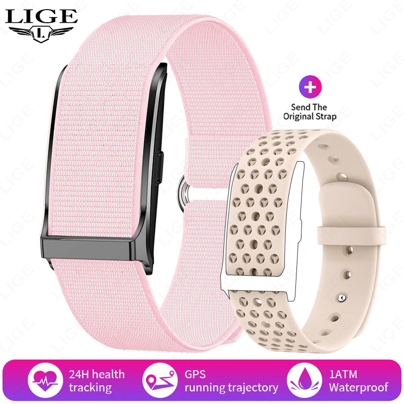 Pulseira fitness inteligente à prova d'água com monitor cardíaco em fundo branco