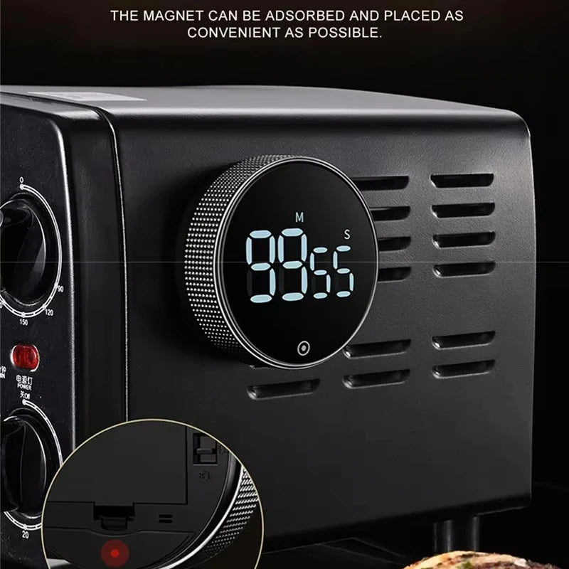Timer digital de cozinha magnético com alarme e display LCD em fundo branco
