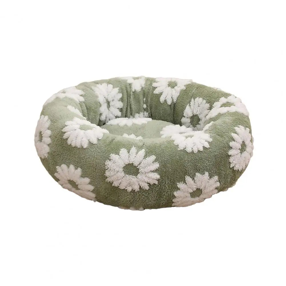 Cama calmante anti ansiedade para pet em pelúcia redonda formato donut em fundo branco