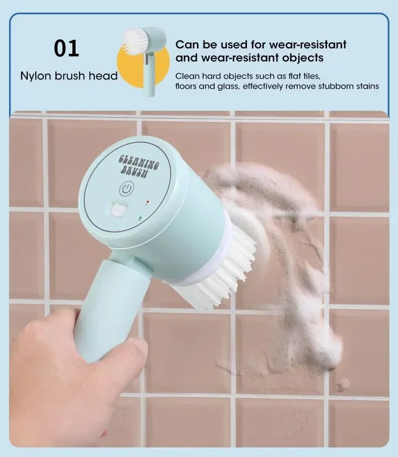 Escova elétrica recarregável para limpeza de banheiro e rejunte em fundo branco
