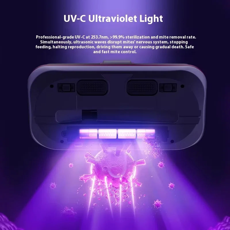 Aspirador de colchão portátil com luz UV 12000Pa em fundo branco