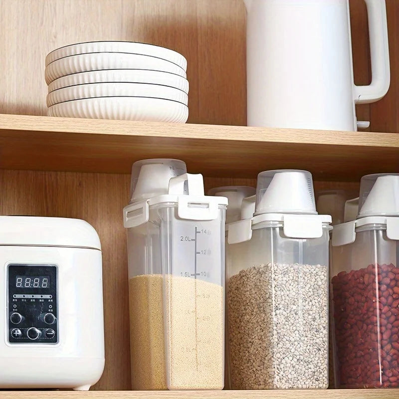 Kit potes herméticos plásticos com tampa 4 peças organizador pantry em fundo branco