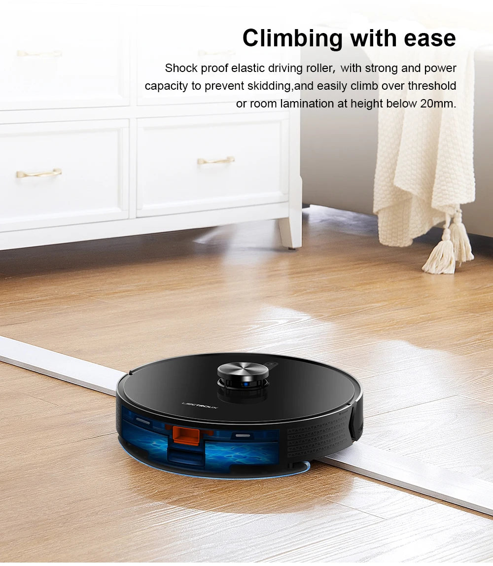 Robô aspirador com mapeamento a laser e função mop 6500Pa em fundo branco