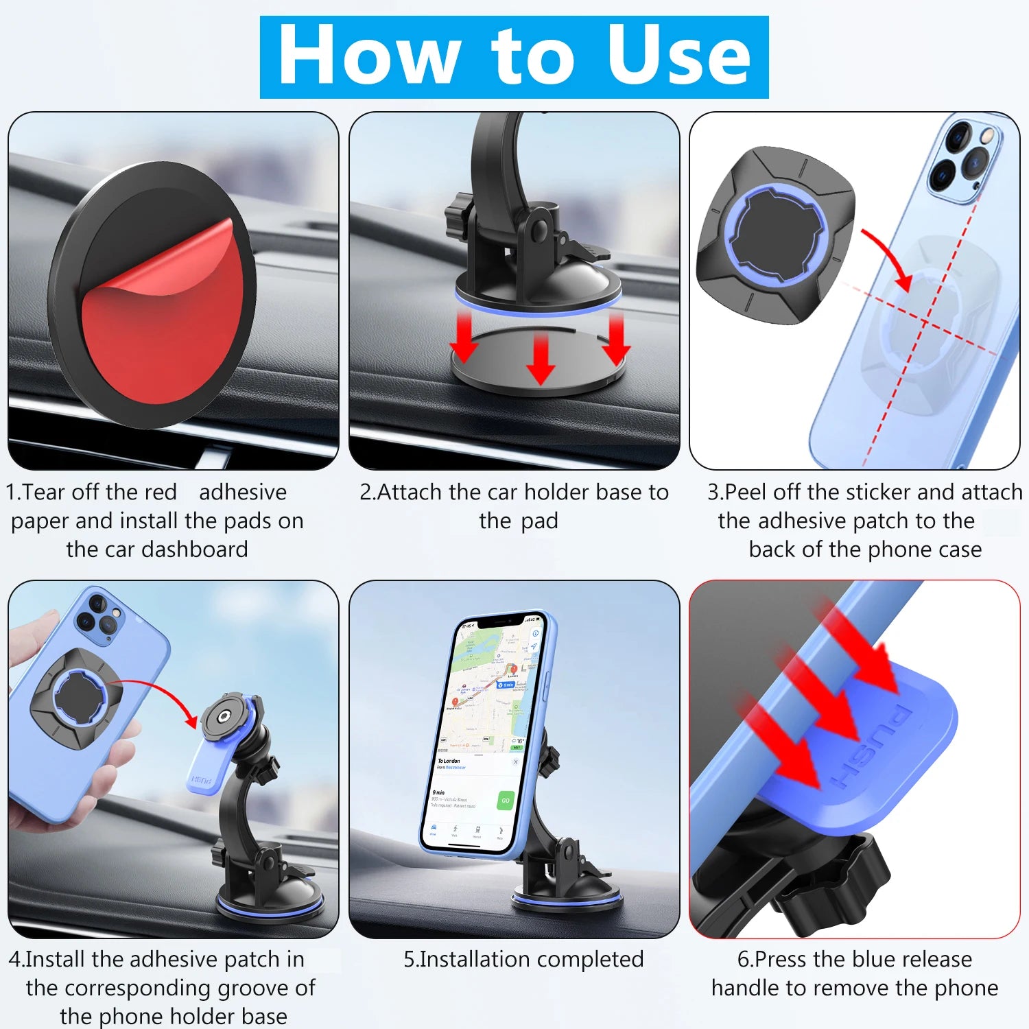 Suporte universal de celular para carro painel flexível 360 graus em fundo branco