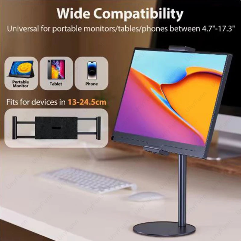 Suporte telescópico ajustável para monitor celular e tablet em fundo branco