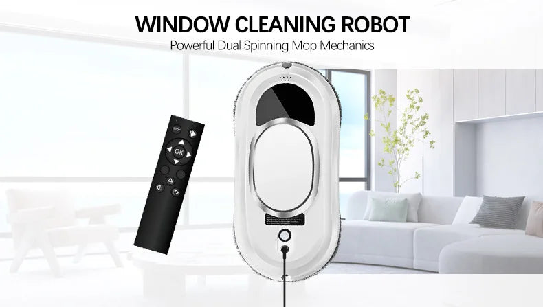 Limpador de vidros inteligente elétrico com controle remoto em fundo branco