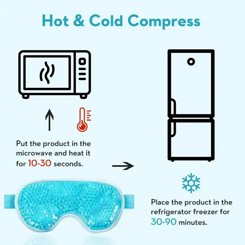 Máscara de gel para olhos com compressa quente e fria em fundo branco