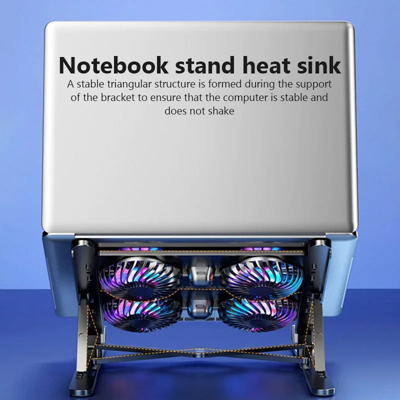 Base ventilada dobrável com 4 ventoinhas para notebook em fundo branco
