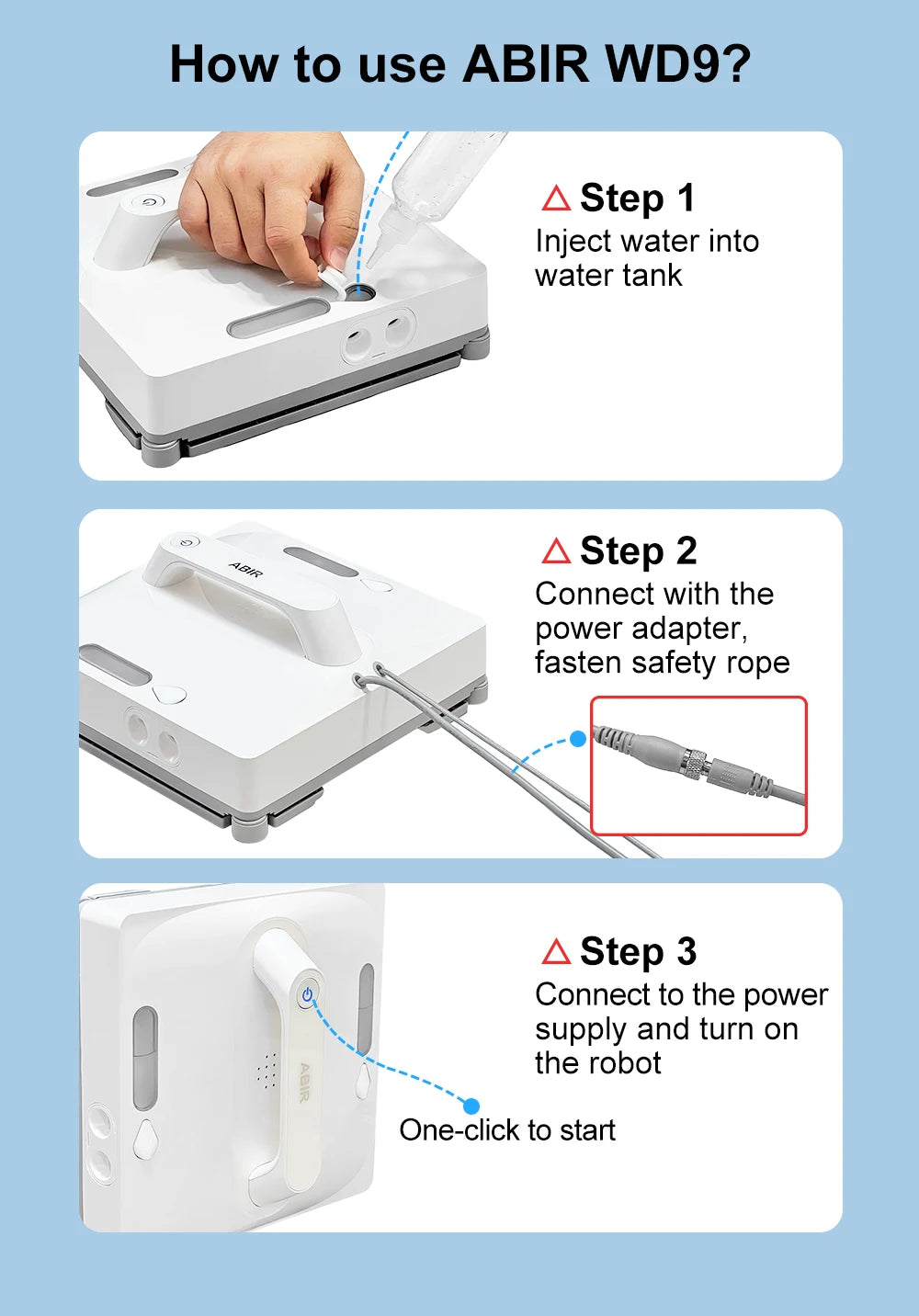 Robô limpador de vidros automático 9000Pa com sensor a laser em fundo branco
