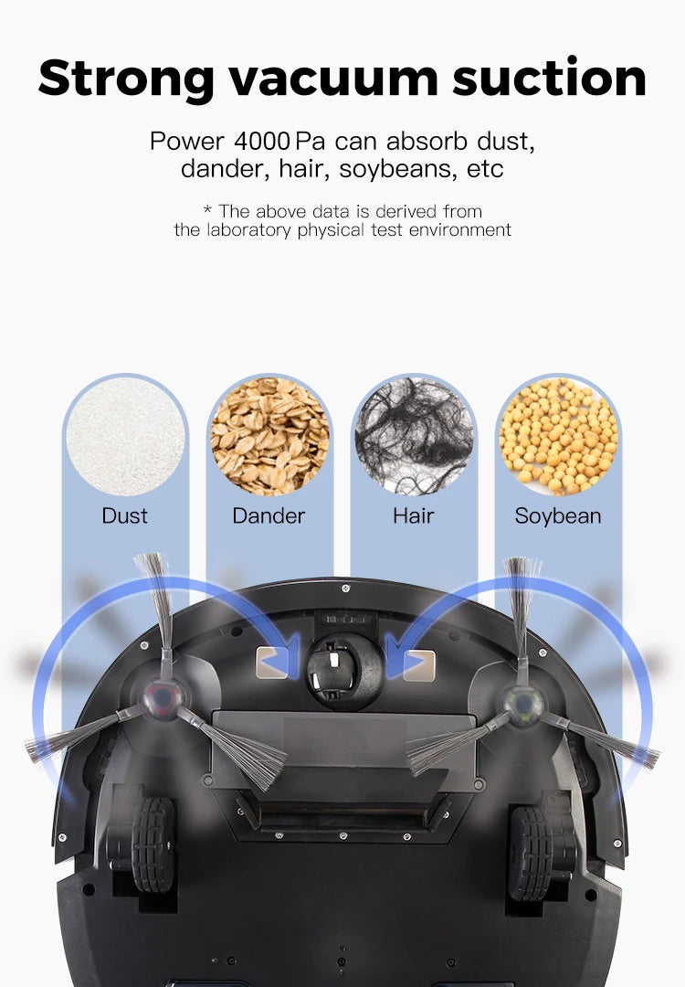 Robô aspirador inteligente com WiFi e tanque de água em fundo branco