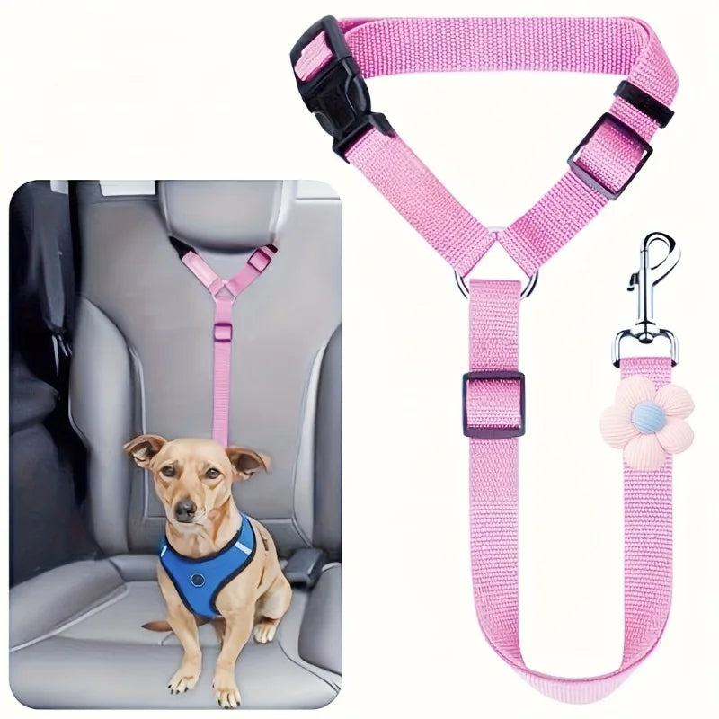 Coleira retrátil pet para encosto do carro ajustável em fundo branco