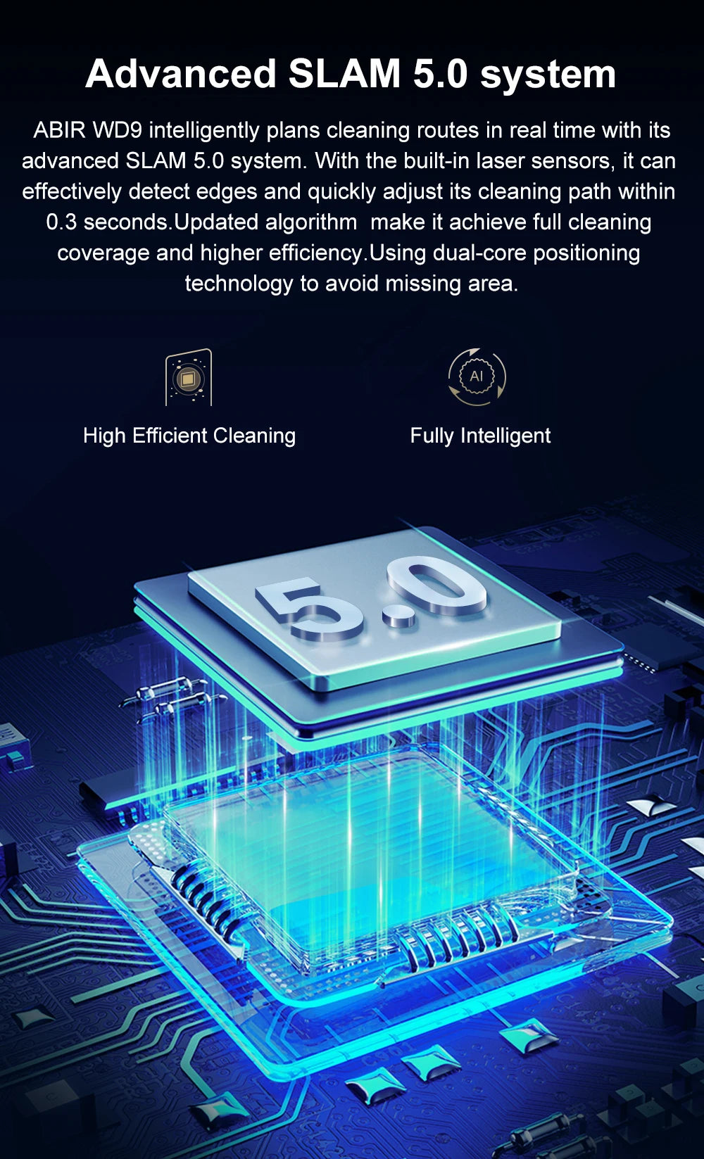 Robô limpador de vidros automático 9000Pa com sensor a laser em fundo branco