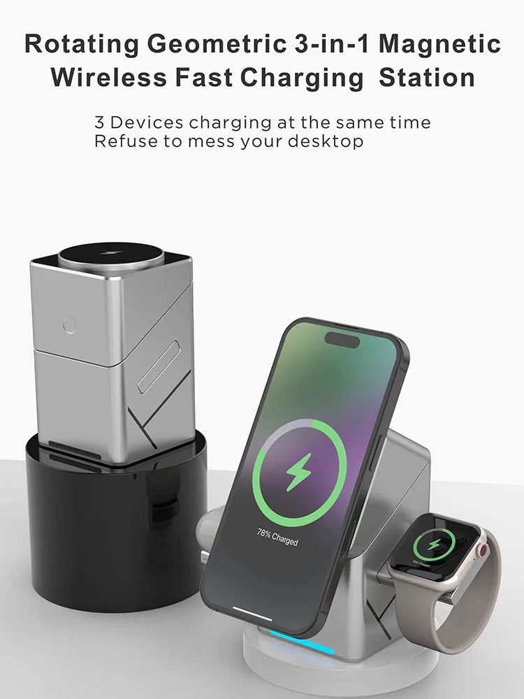 Carregador Sem Fio 3 em 1 Magnético 15W para iPhone, Apple Watch e AirPods - Foto 8