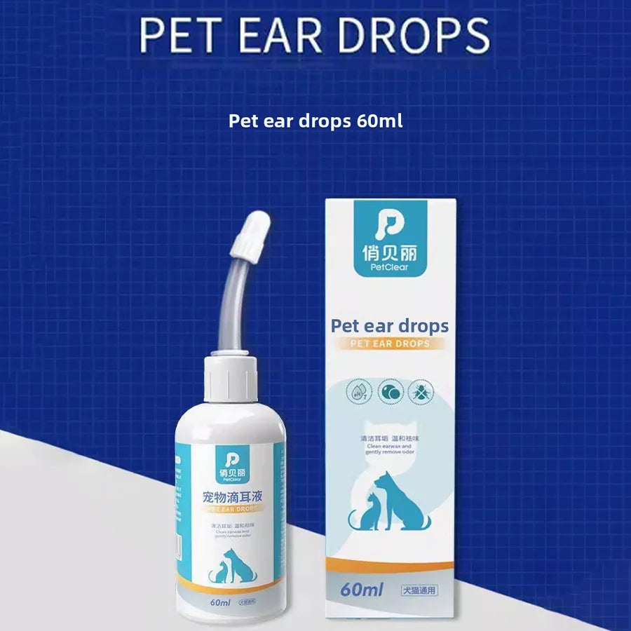 Gotas limpadora de ouvido para cães e gatos em fundo branco