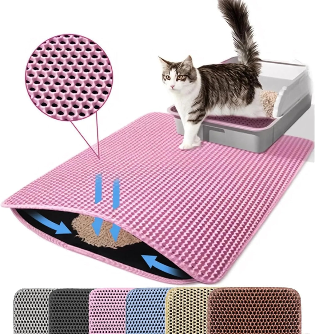 Tapete captador de areia dupla camada impermeável para caixa de gato em fundo branco