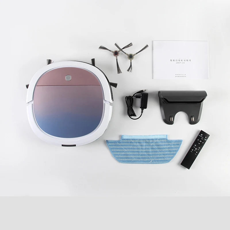 Robô aspirador inteligente com WiFi e tanque de água em fundo branco