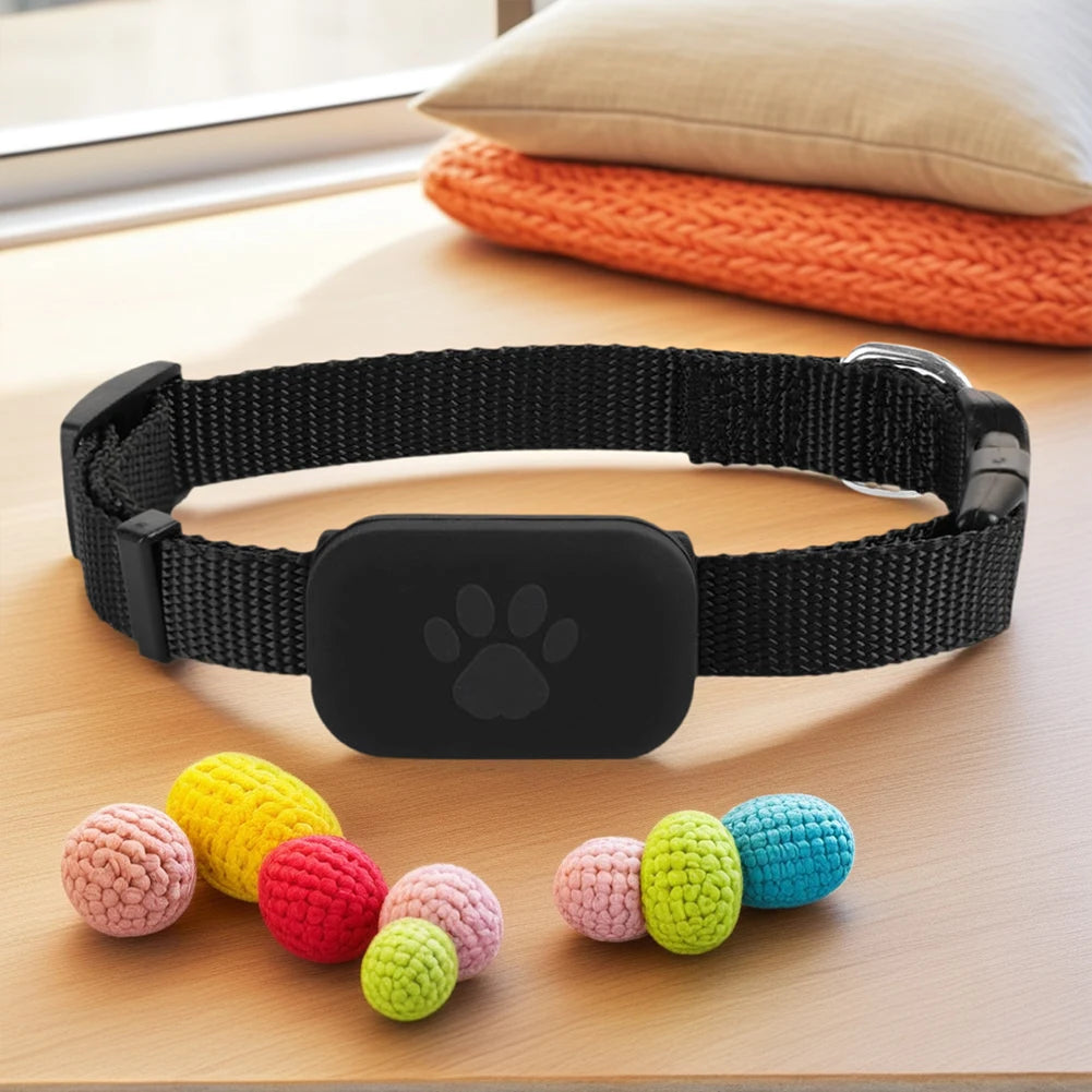 Rastreador GPS para cães e gatos à prova d'água com coleira ajustável em fundo branco