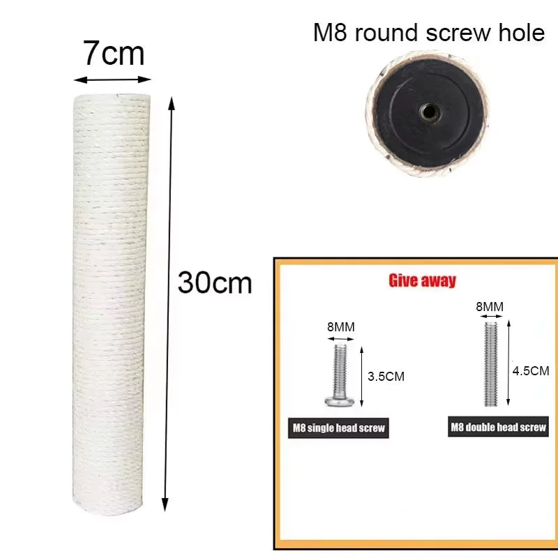 Arranhador para gatos poste com corda sisal e base antiderrapante em fundo branco