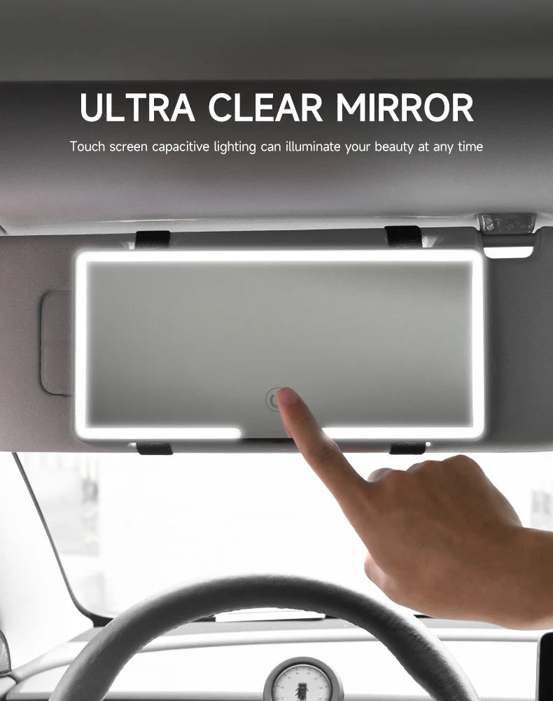 Espelho LED para carro dobrável HD com luz em fundo branco