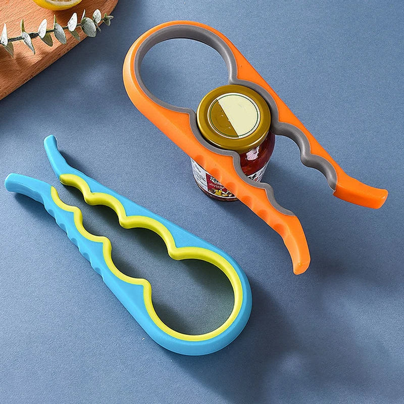 Abridor multifuncional 4 em 1 para tampas de pote em fundo branco
